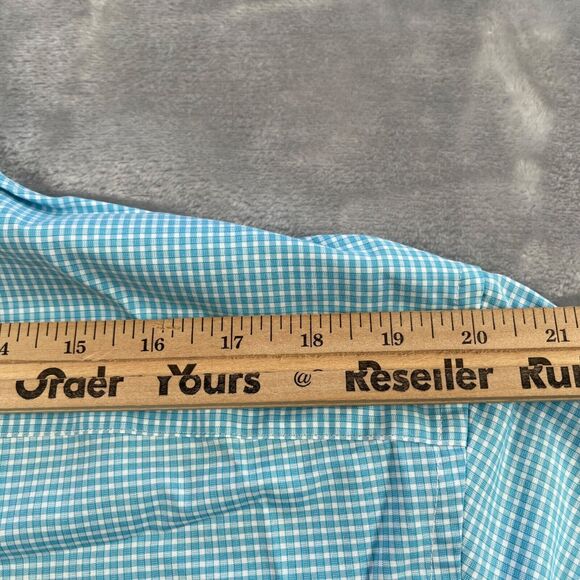 Jos A Bank Shirt Men Large Turquoise Gingham Check Cotton Travelers Button Front - Picture 11 of 16